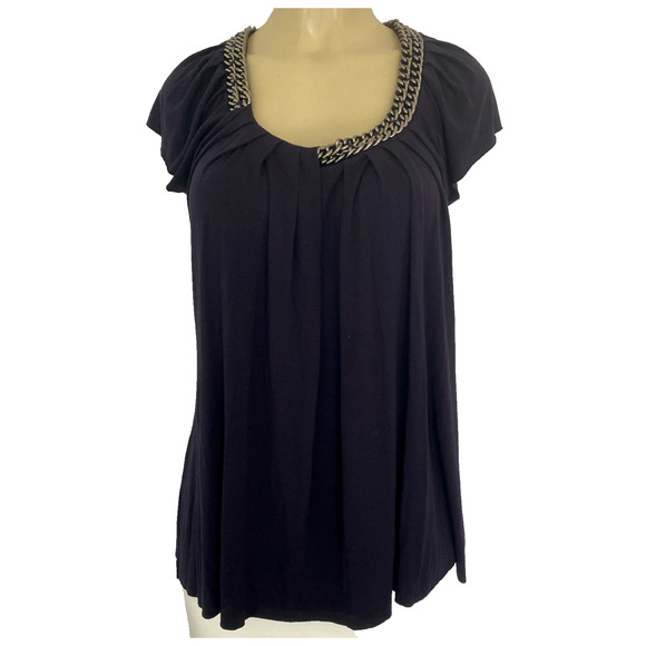 3.1 Phillip Lim Tops - 3.1 Phillip Lim Top Blouse Navy Blue Chain Neck Short Sleeve Relaxed Fit Scoop L